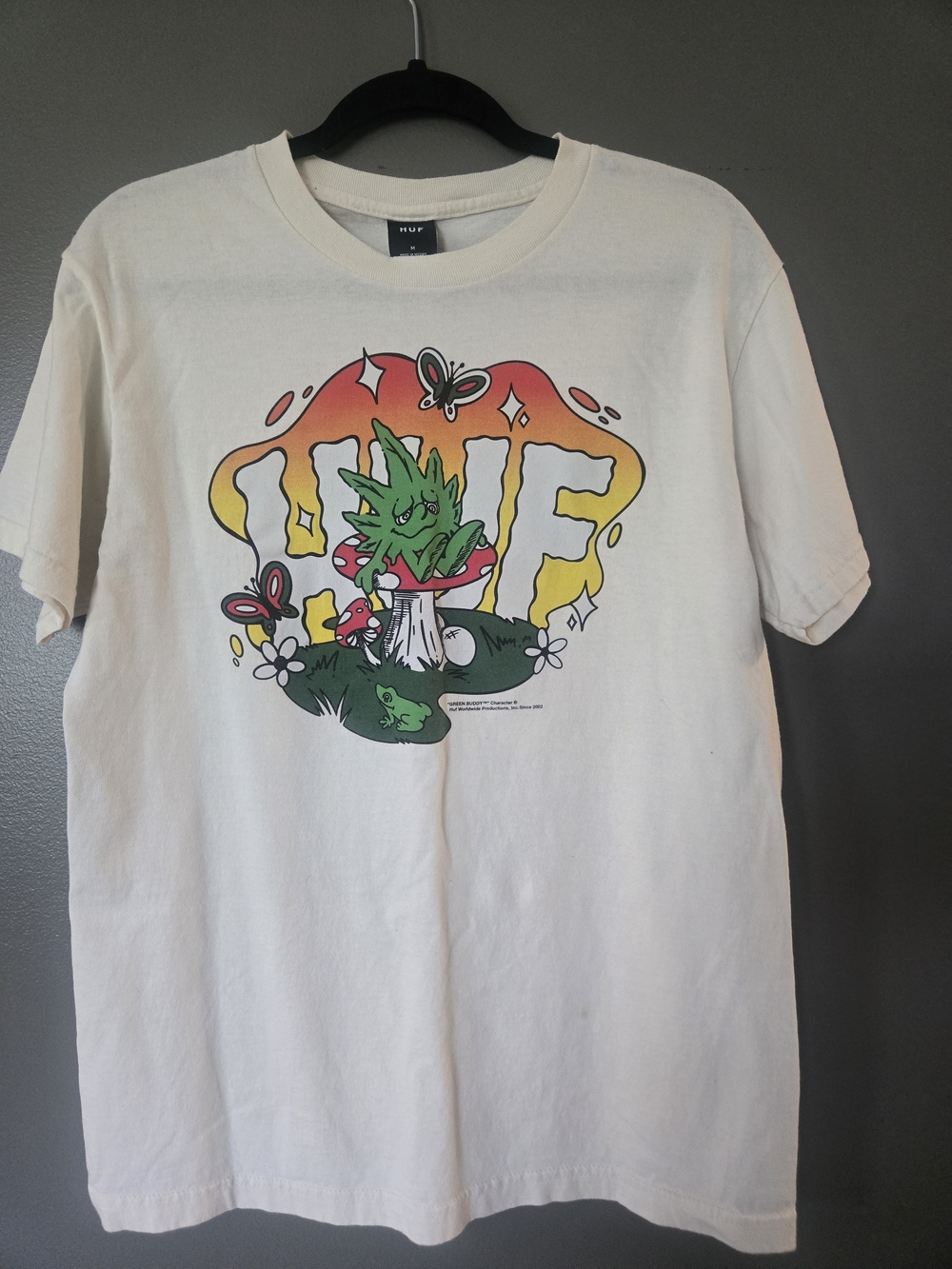 HUF Cream Tee with Multicolor Mushroom Graphic